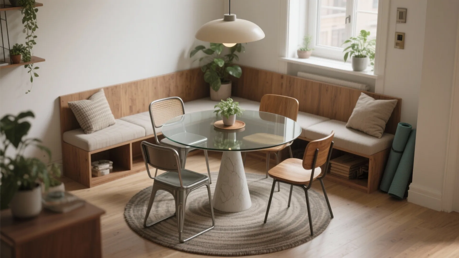 Round Dining Table Ideas: 5 Smart Layouts: Creative small-space solutions for a round dining room table and 4 chairs