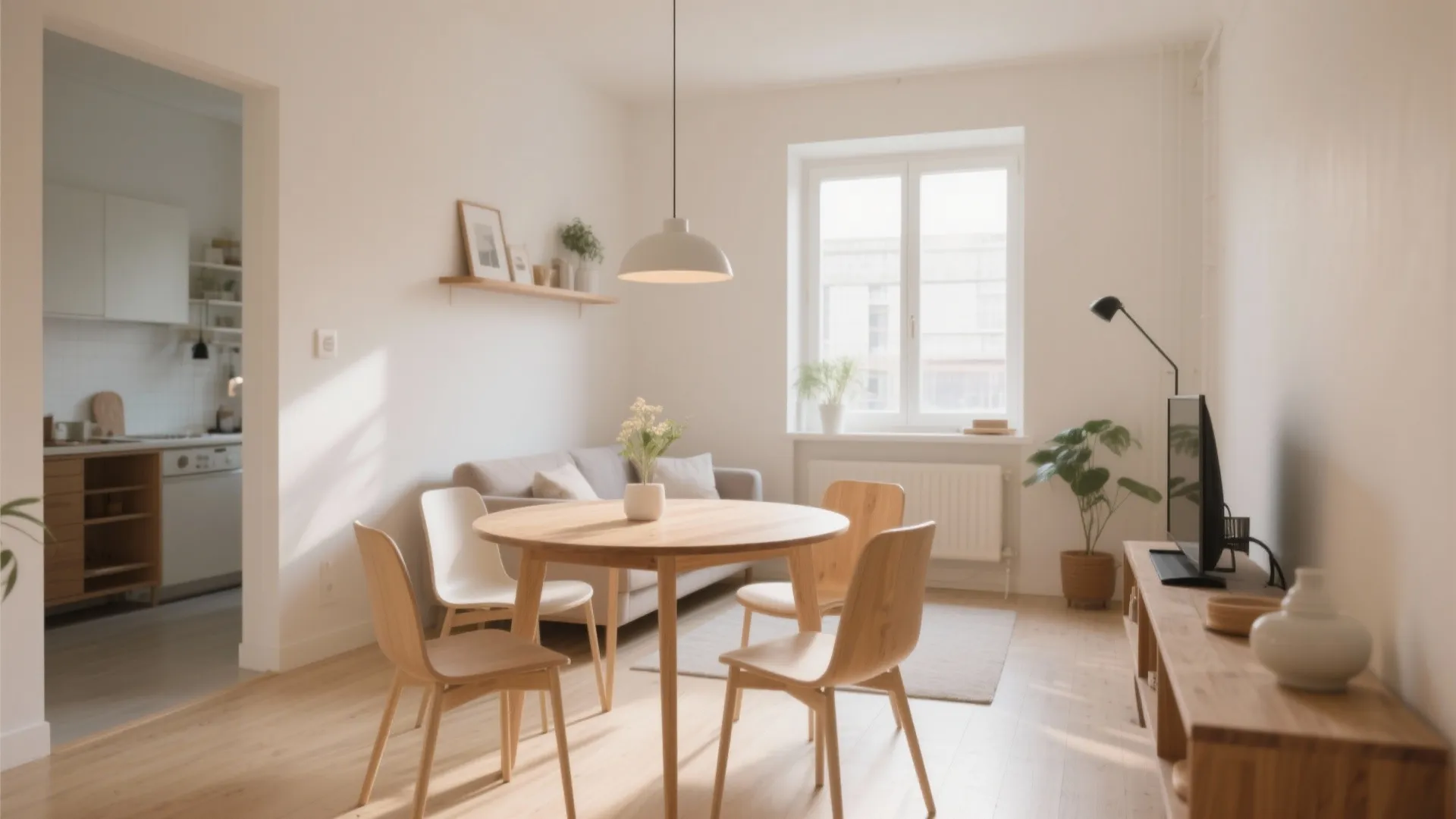 Round dining table for better flow in small space