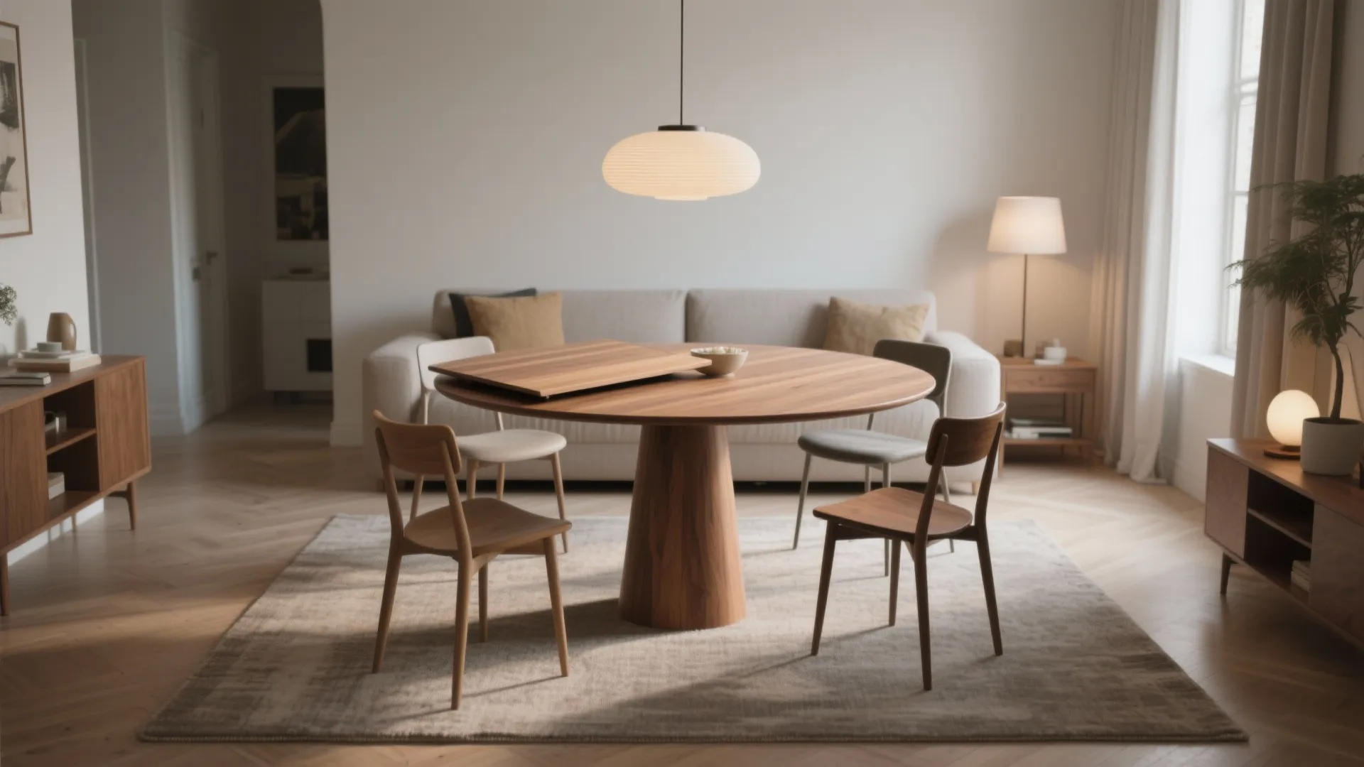 2. Round extendable table (centered for flow)