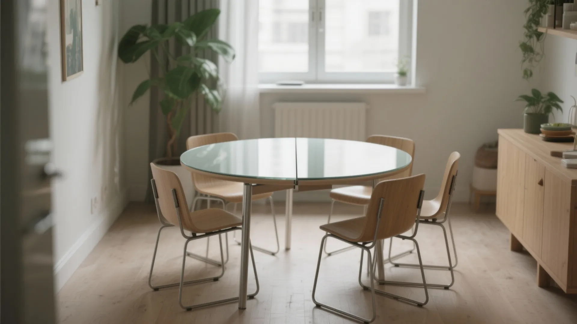 3. Round Extendable Table with Slim Chairs