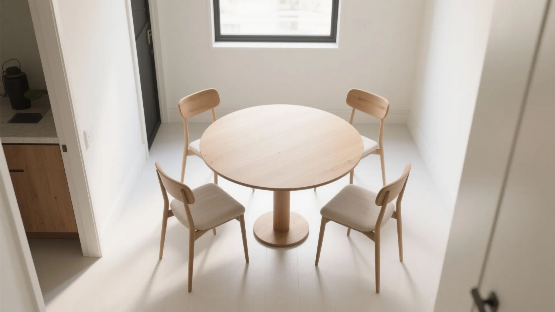 Flow-first furniture: round tables and slim profiles