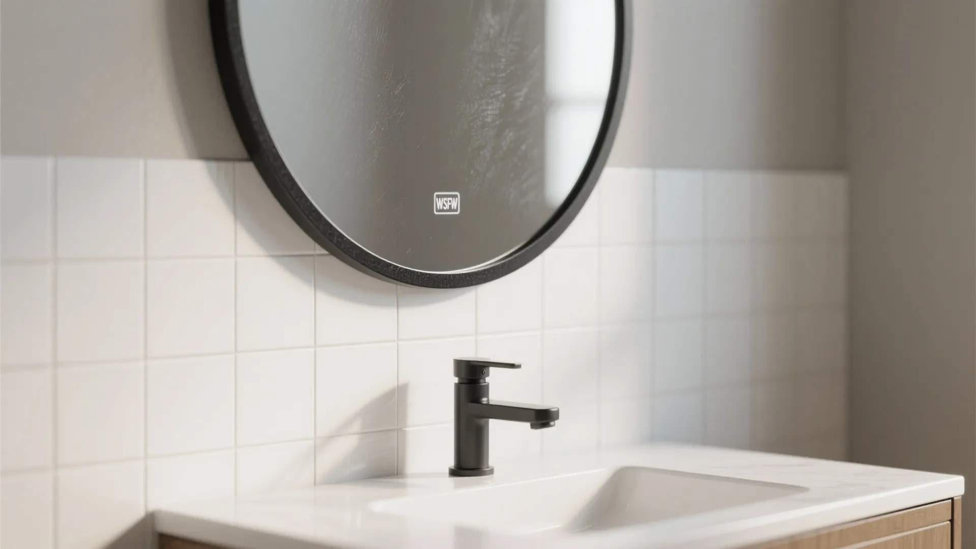 1. Slim round black mirror for a crisp focal point