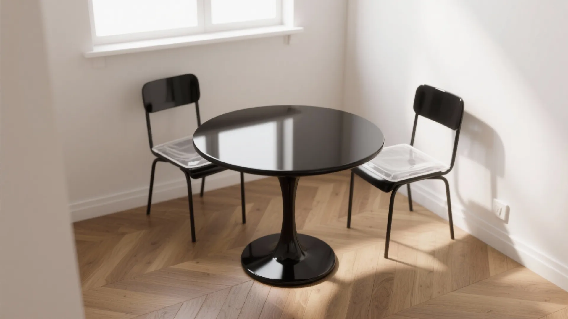 3. Go compact: round black lacquer for tiny apartments