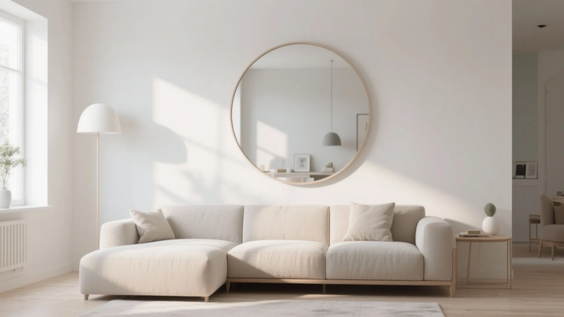 4. Round Oversized Mirror Above Sofa