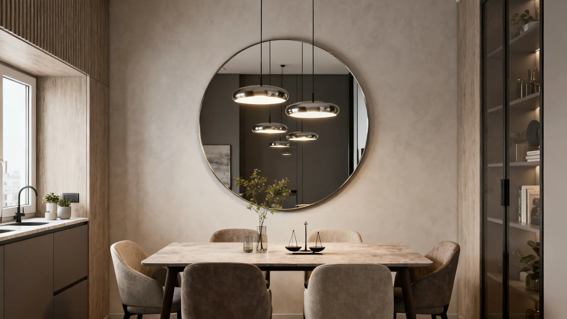 4. Round Statement Mirror Above Table