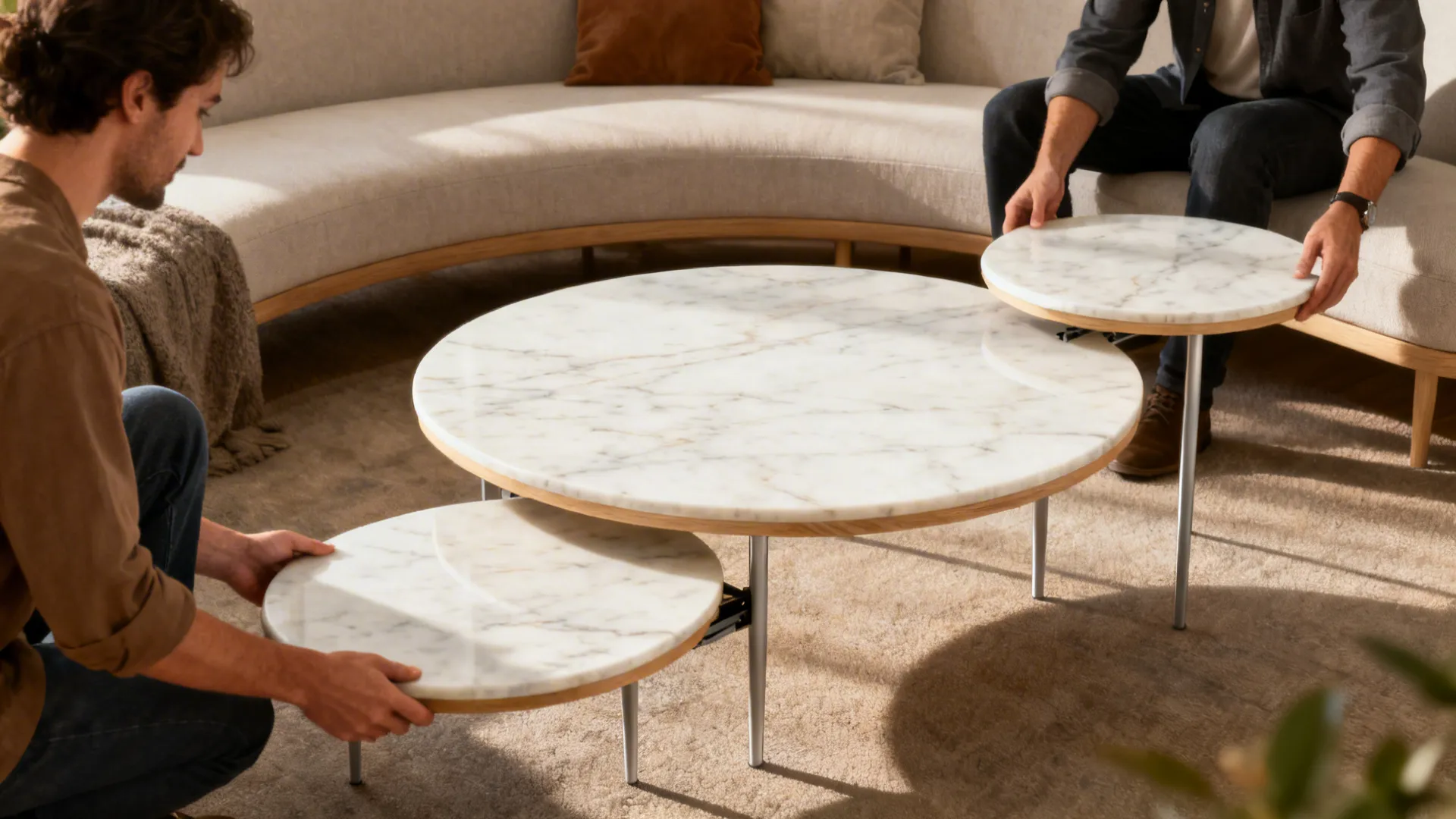 1. Round Marble Coffee Table with Nested Side Tables