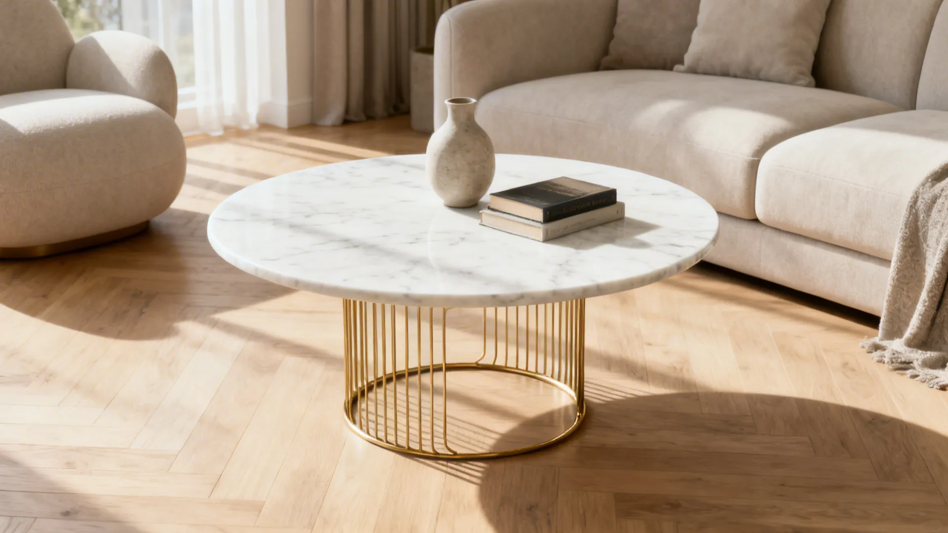 3. Round Marble Table with Open Base