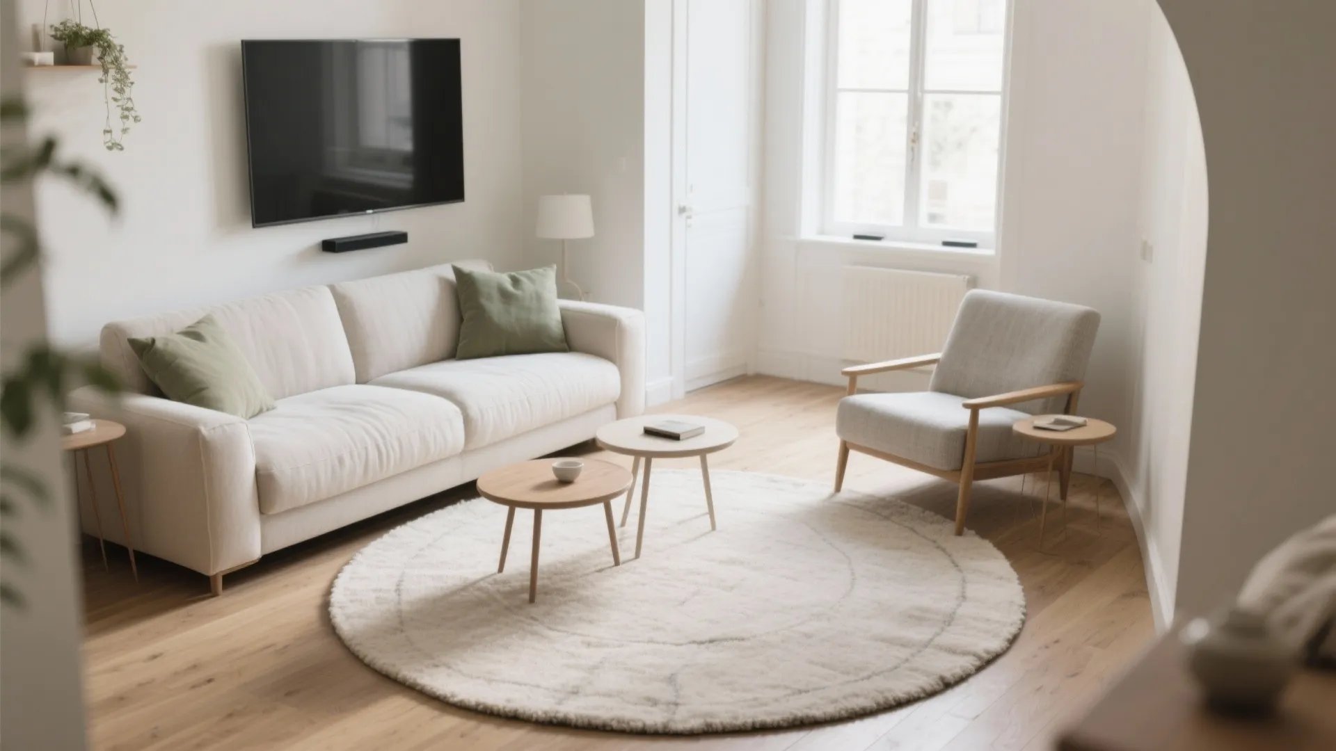 Round and oval rugs to ease traffic flow