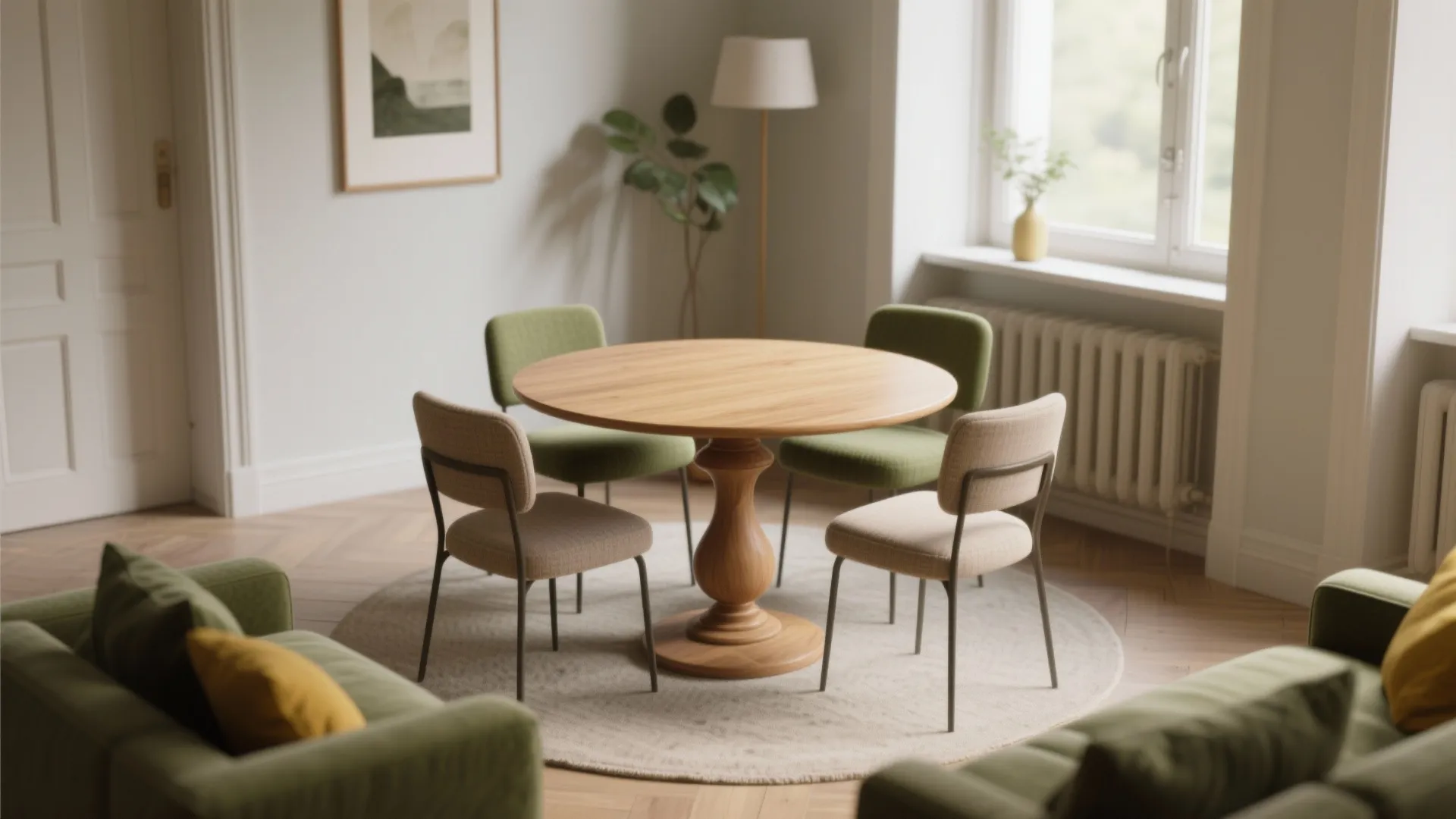 3. Round pedestal table that tucks chairs under