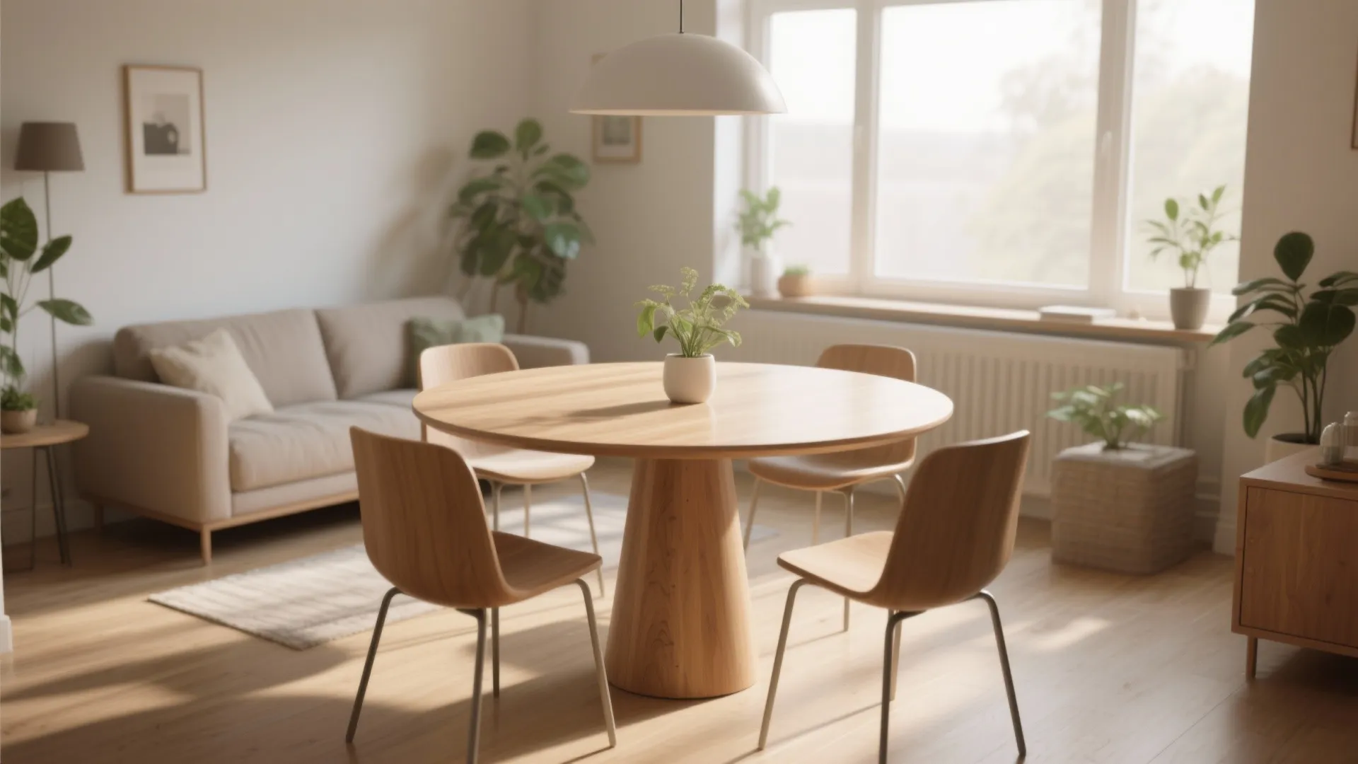 1. Round pedestal table: flow without corners