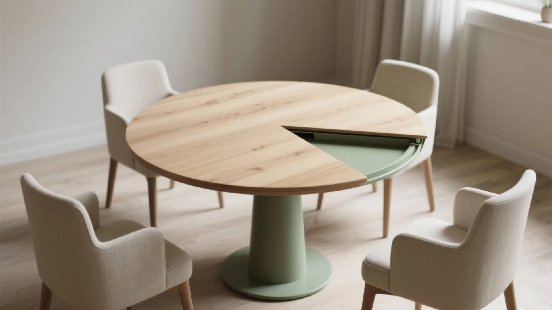 3. Round pedestal table with a hidden radial leaf