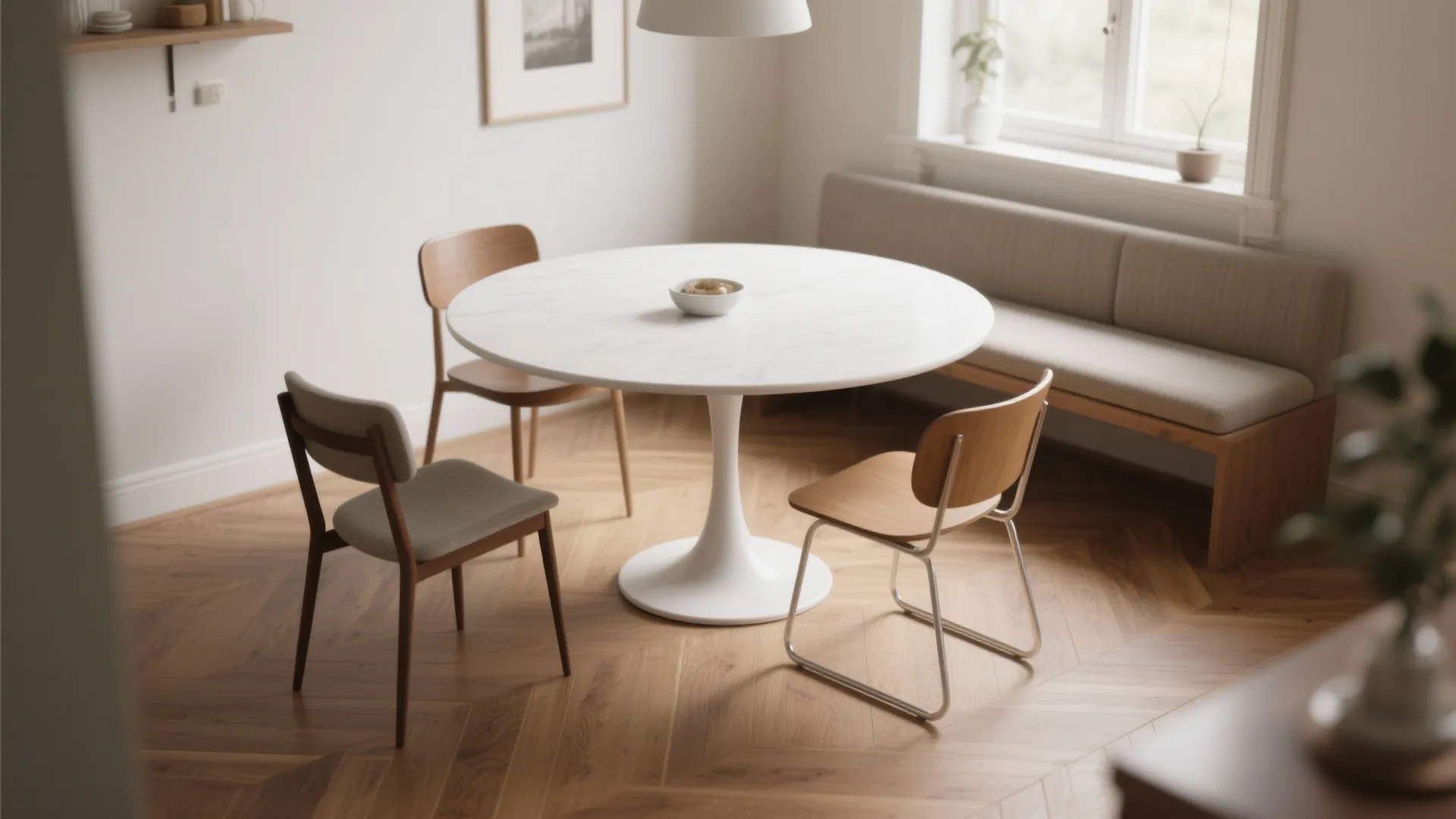 2) Round pedestal table for flow