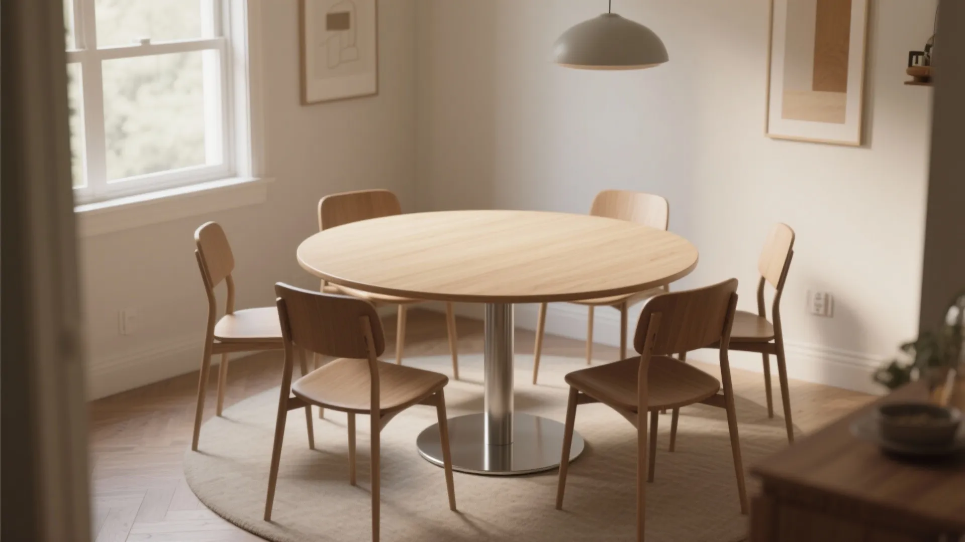 2. Round pedestal table to maximize movement