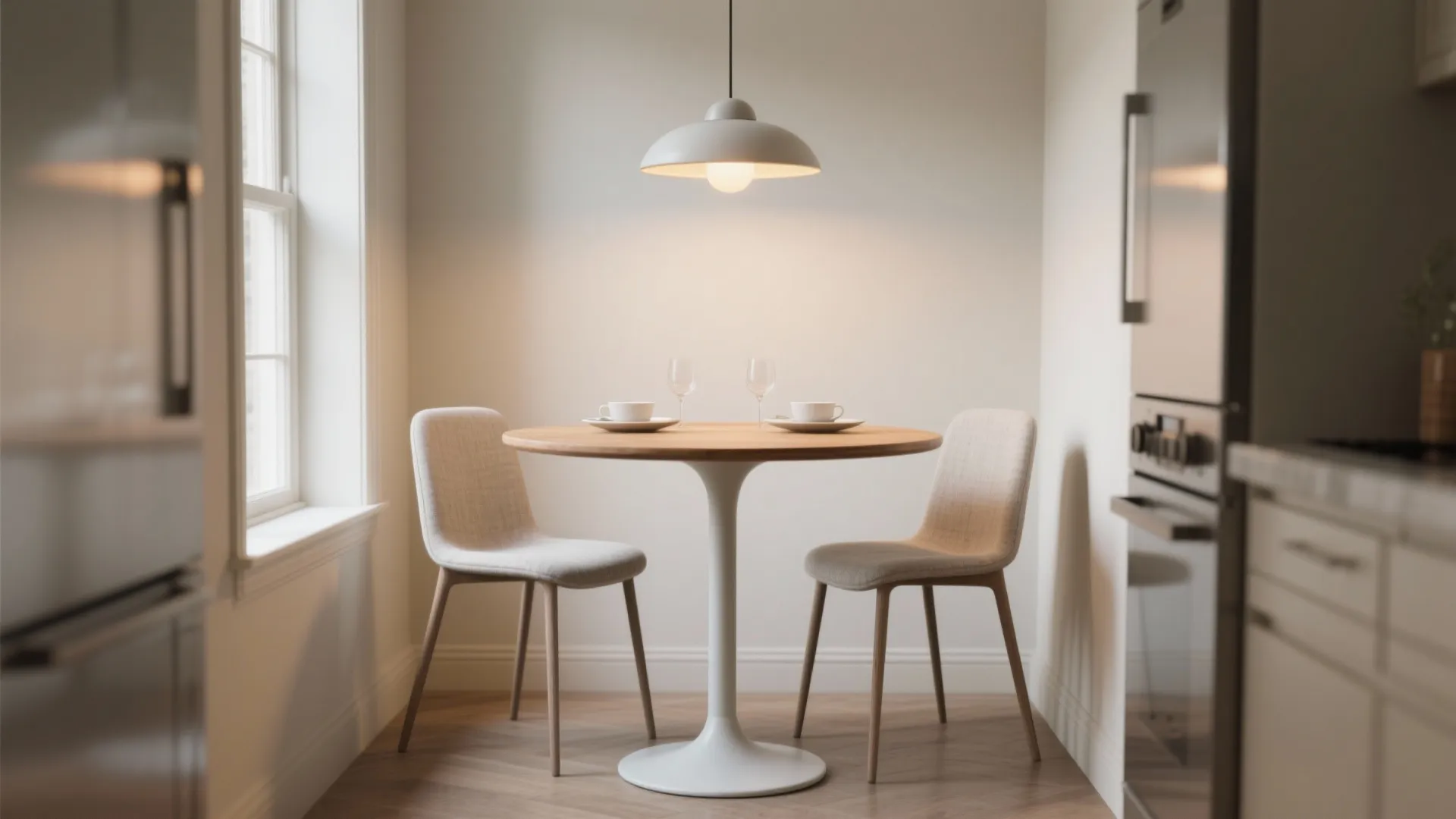 3. Round pedestal table: small footprint, big conversation
