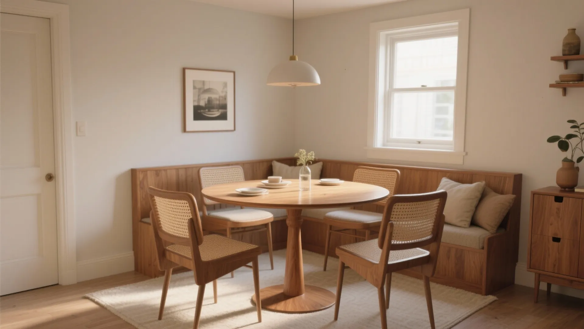 2. Round pedestal table for better flow