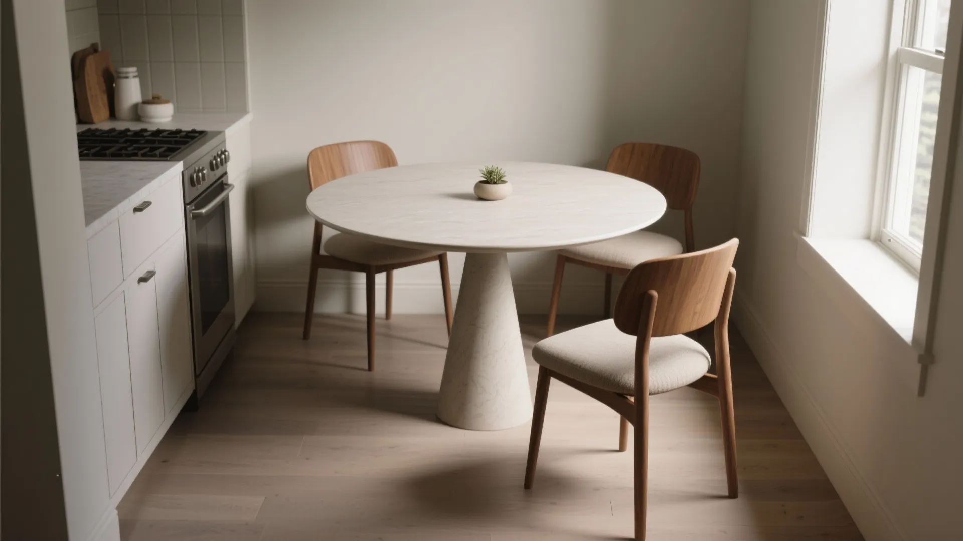 3. Round pedestal table to improve flow