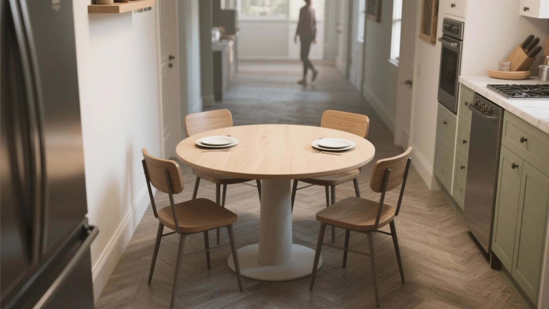 3) Round pedestal table for better traffic flow