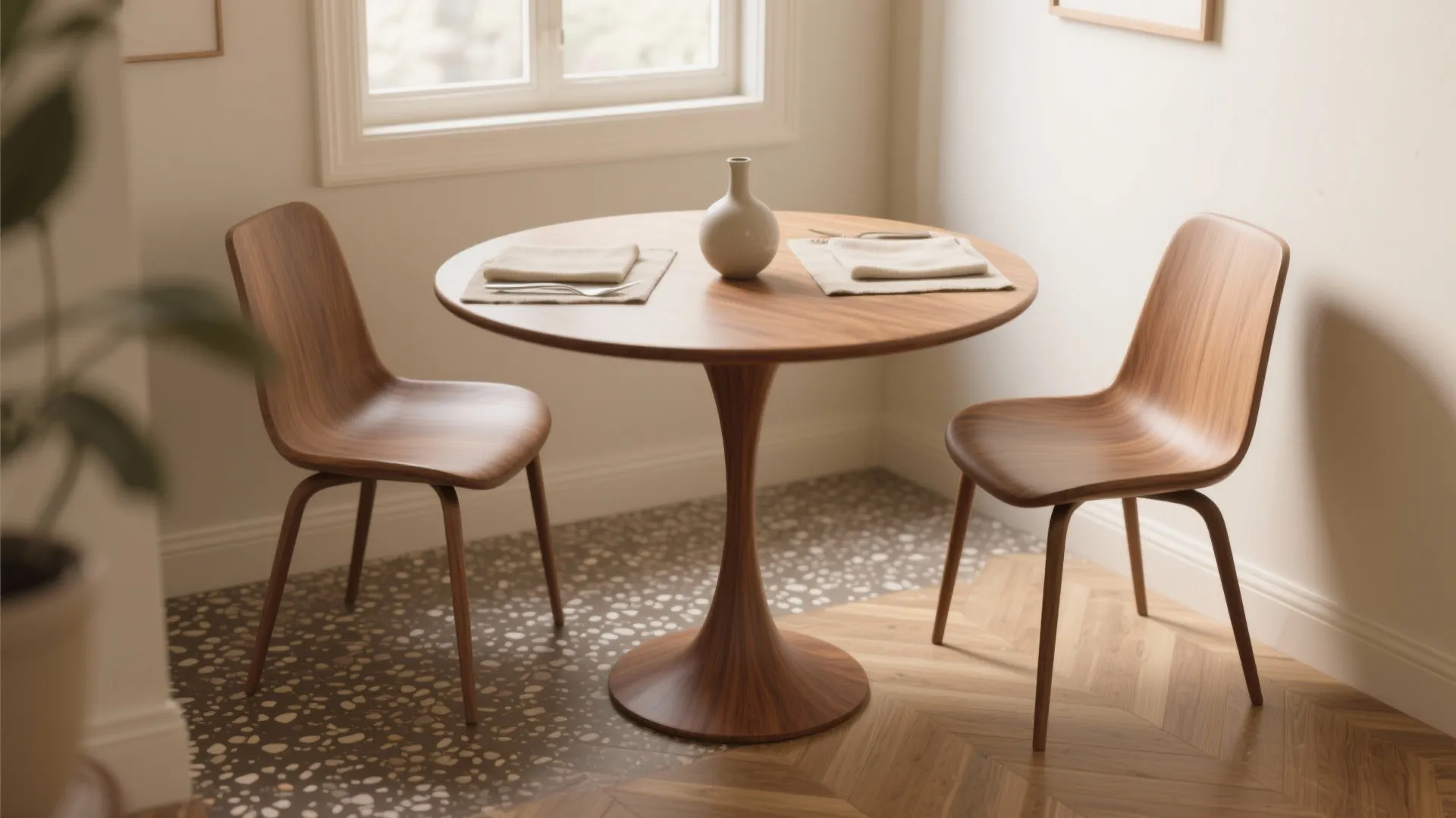 1. Round pedestal with tapered legs