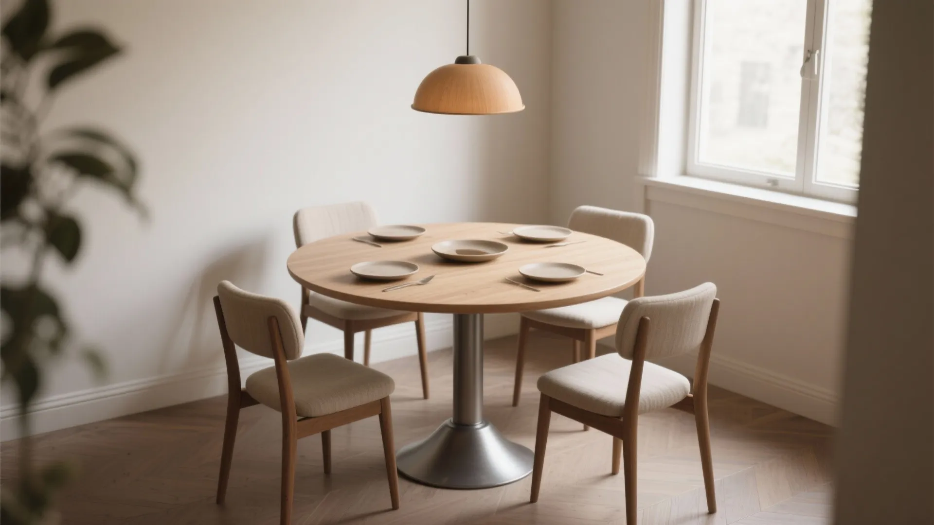 1. Round pedestal table — cozy and flexible