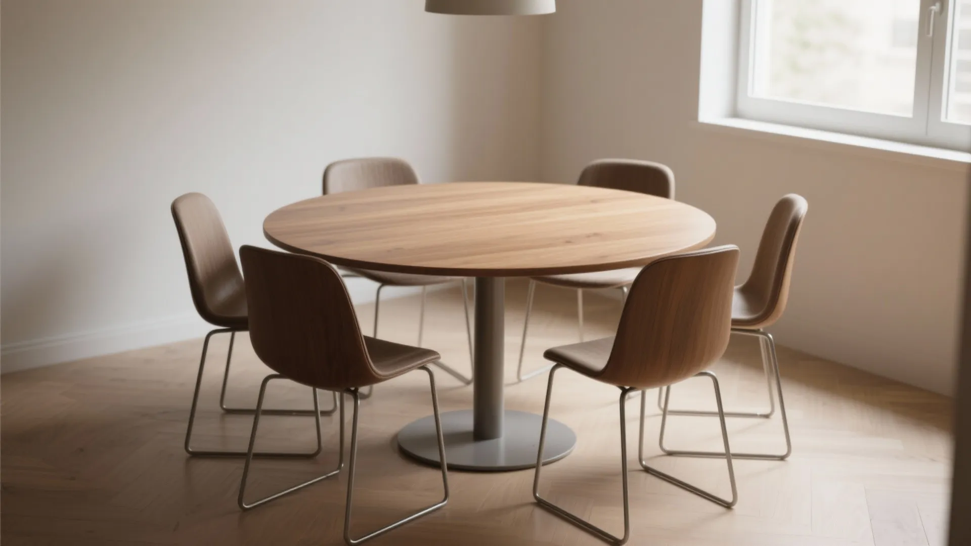 2. Round pedestal table that squeezes in six