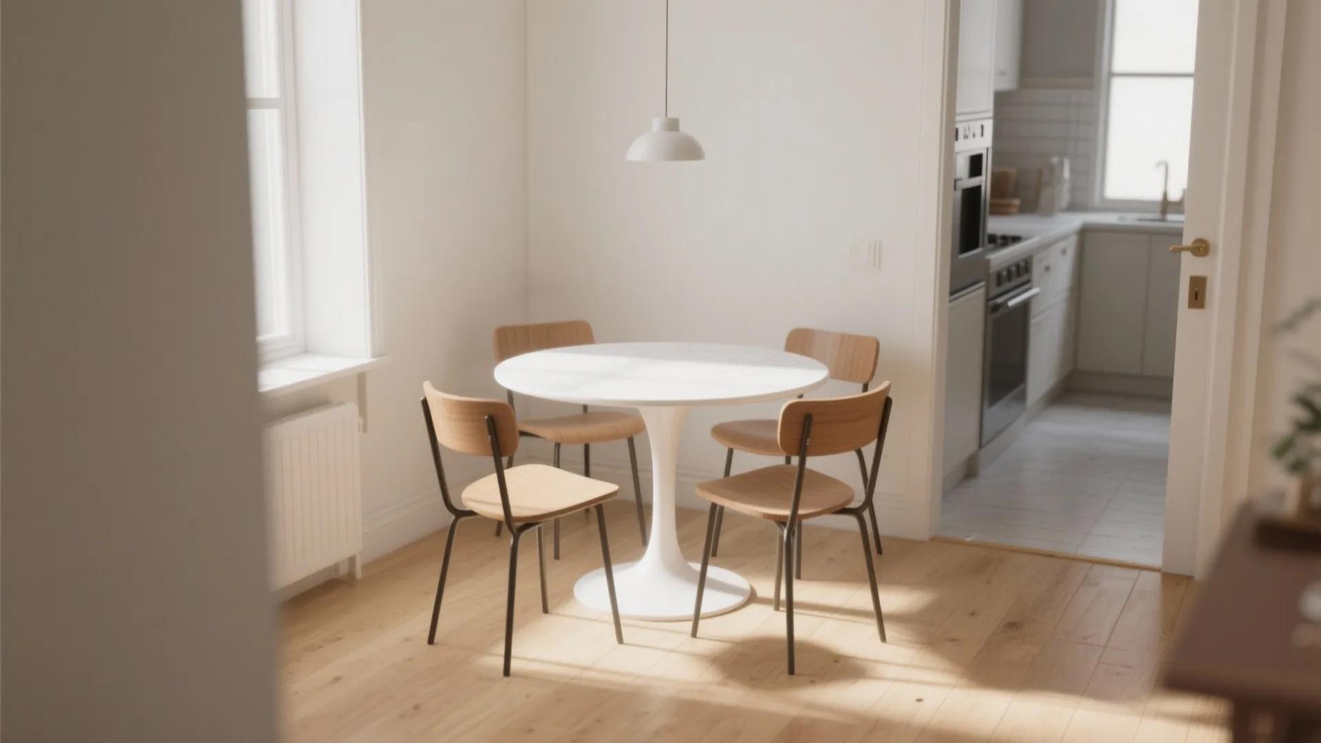 4. Round Pedestal Table for Tight Corners