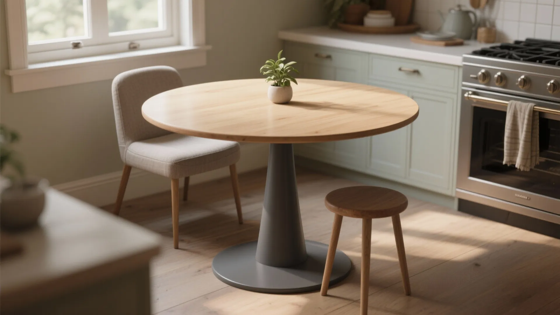 3. Round Pedestal Table: Curves save inches and drama