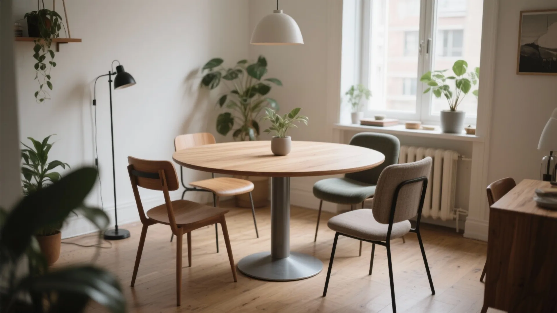 3. Round pedestal table for better flow