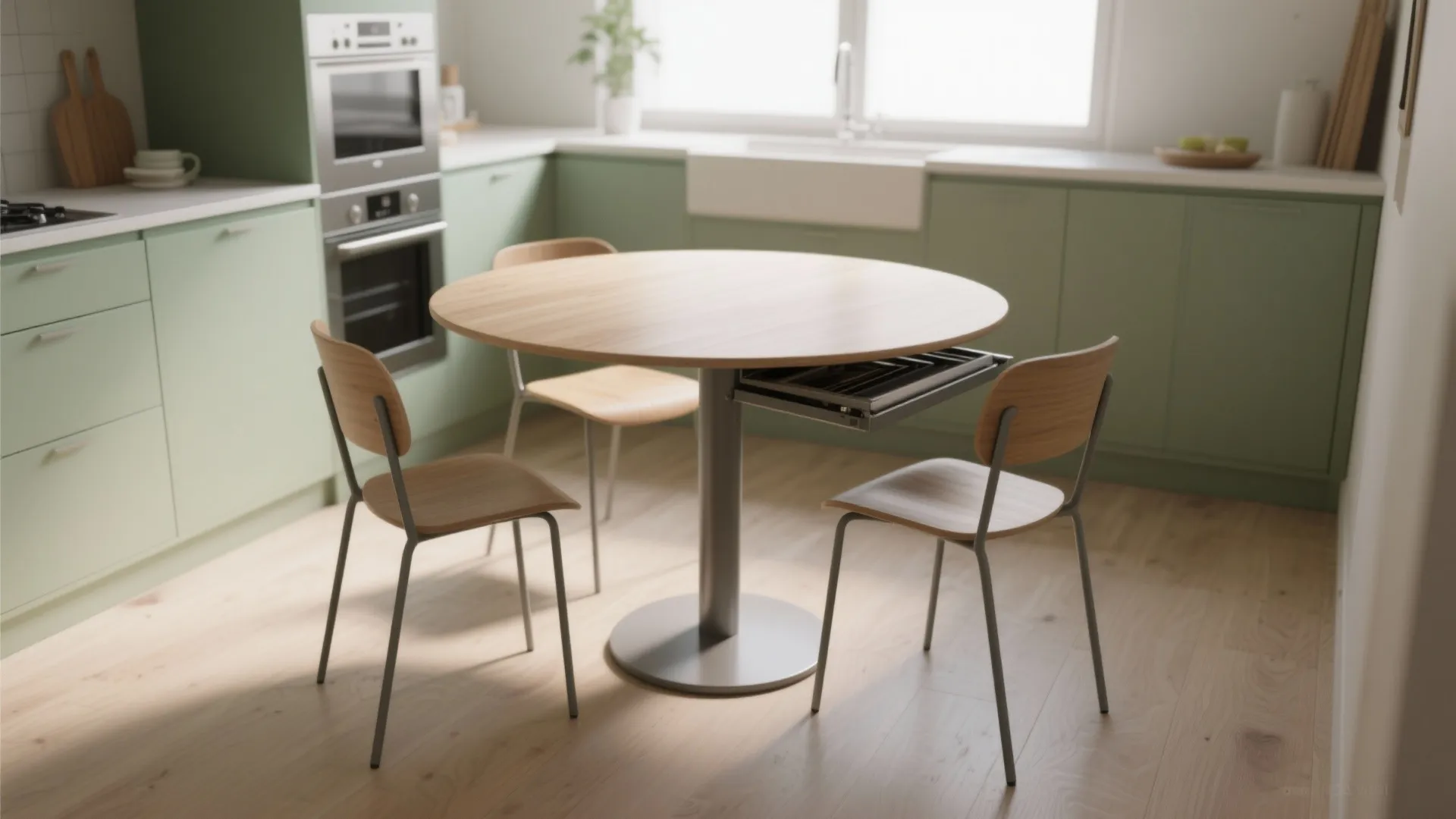 3. Round Pedestal Table + Slim Chairs