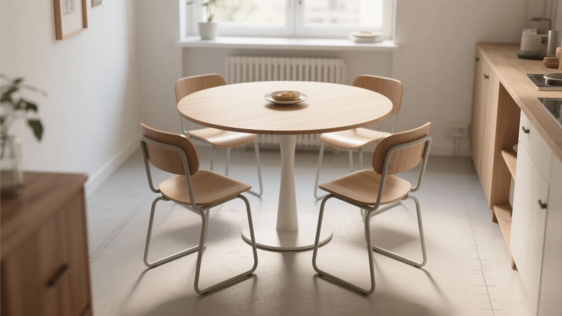 4. Round pedestal tables and lightweight chairs