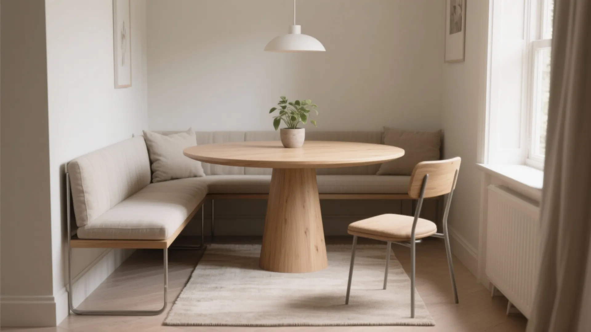 2. Round pedestal tables: soften traffic in tight zones