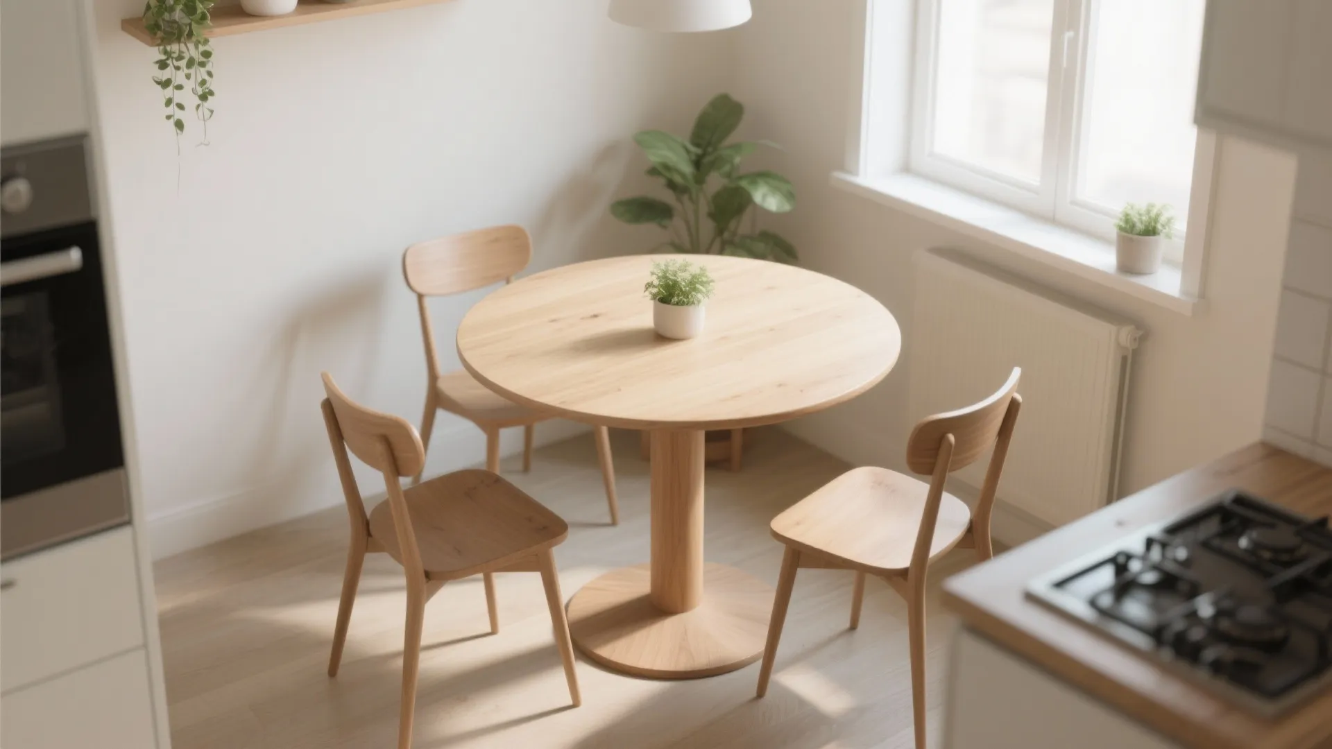 3. Round pedestal dinette for better flow