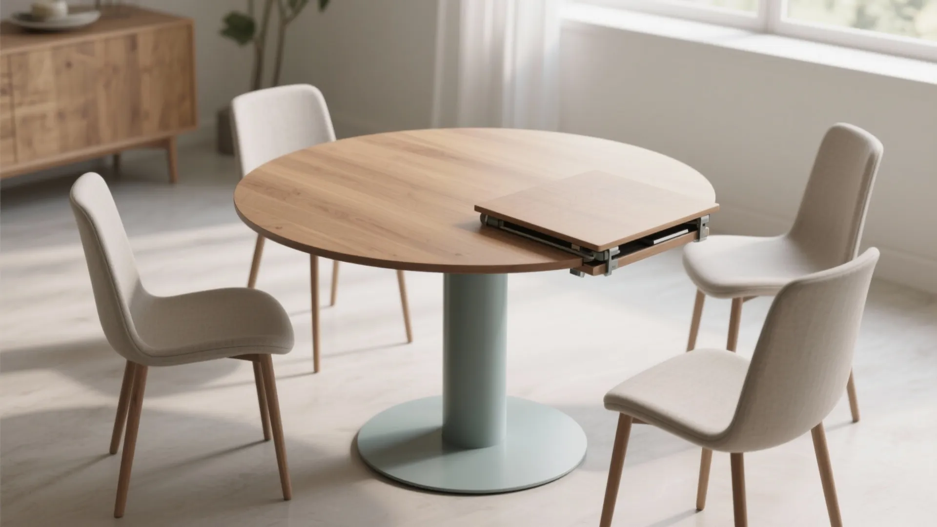 4. Round pedestal table with folding leaf