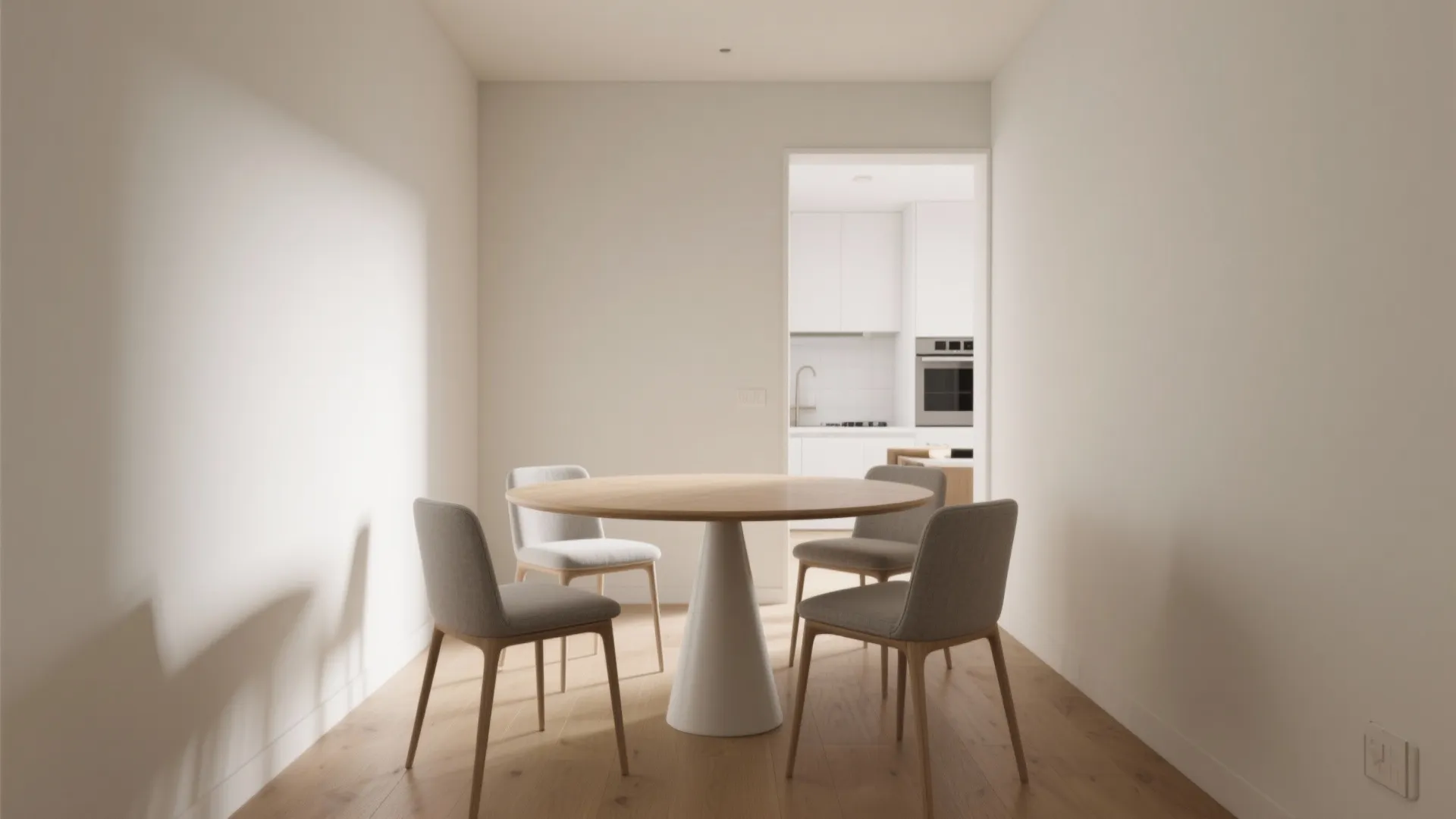 Round Pedestal Table + Armless Chairs (Flow First)