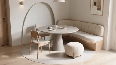 Curved Dining Nook with Neutral Minimalist Design