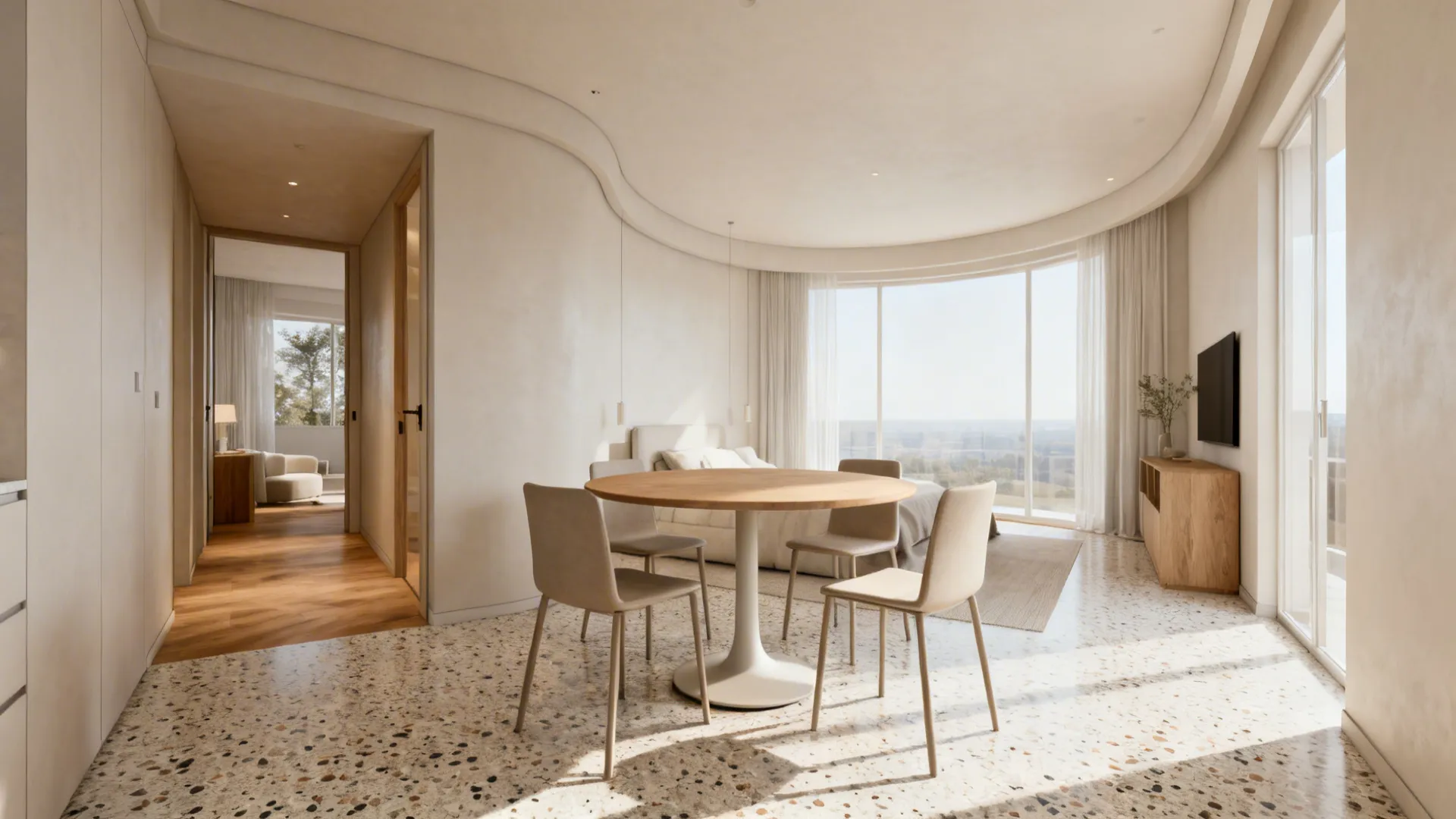 2. Round pedestal table for soft circulation