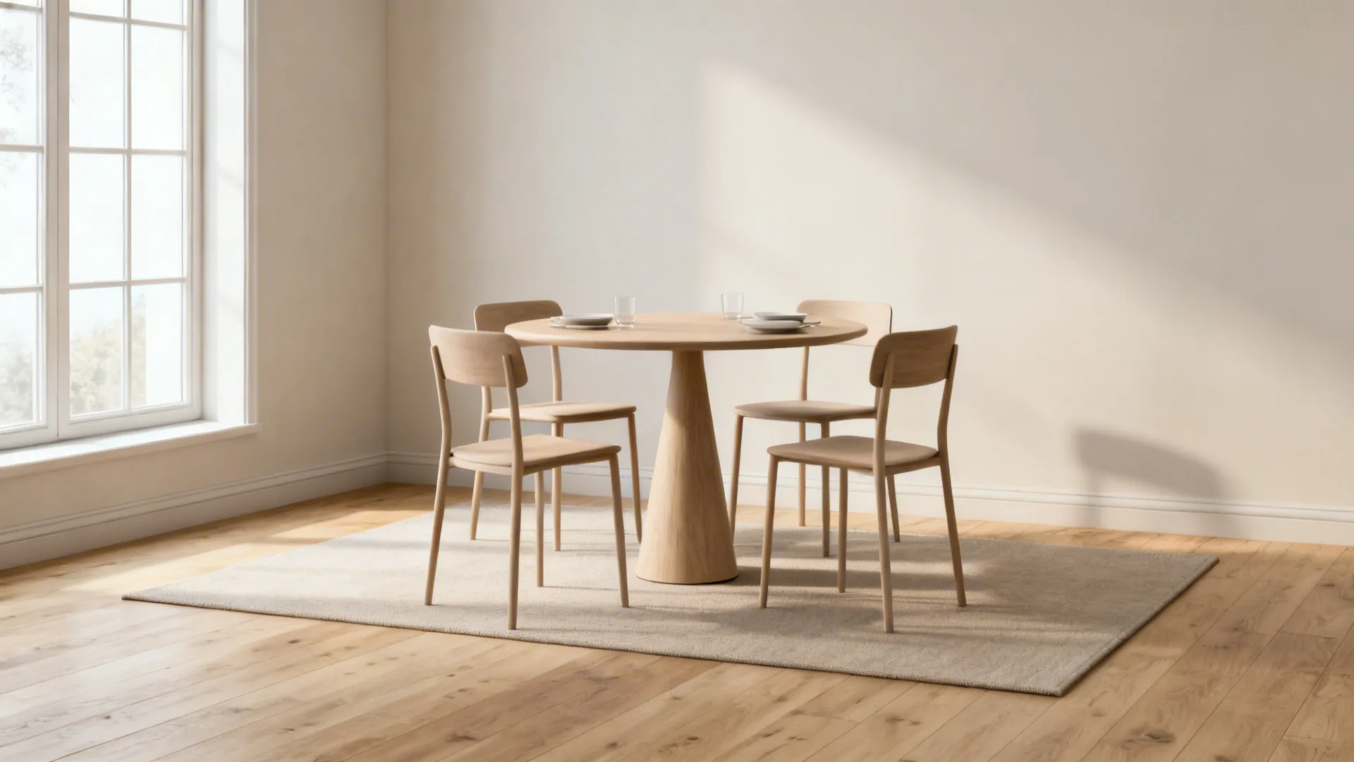 1. Round pedestal table with slim-profile chairs