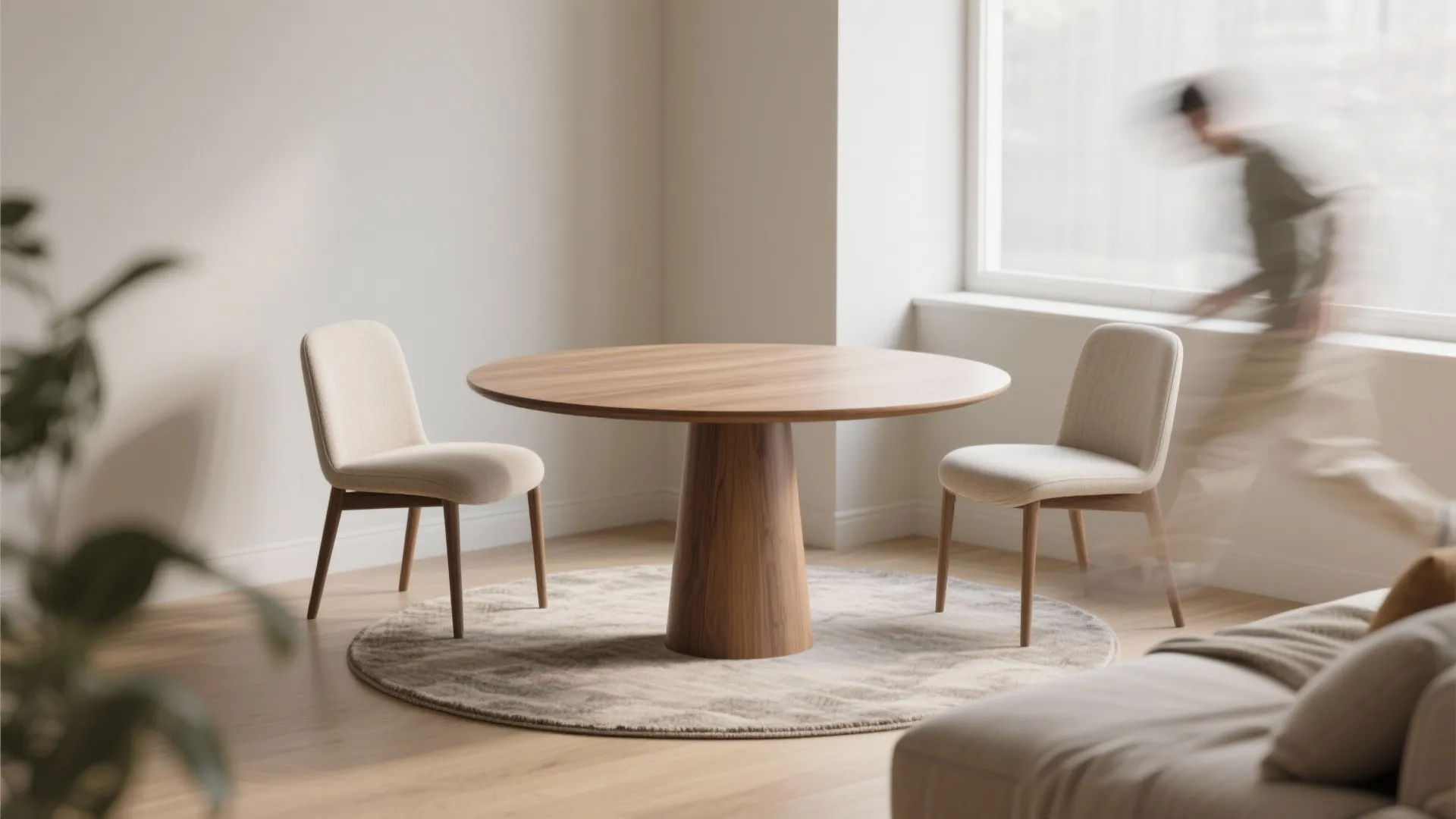 3. Round pedestal table for better flow