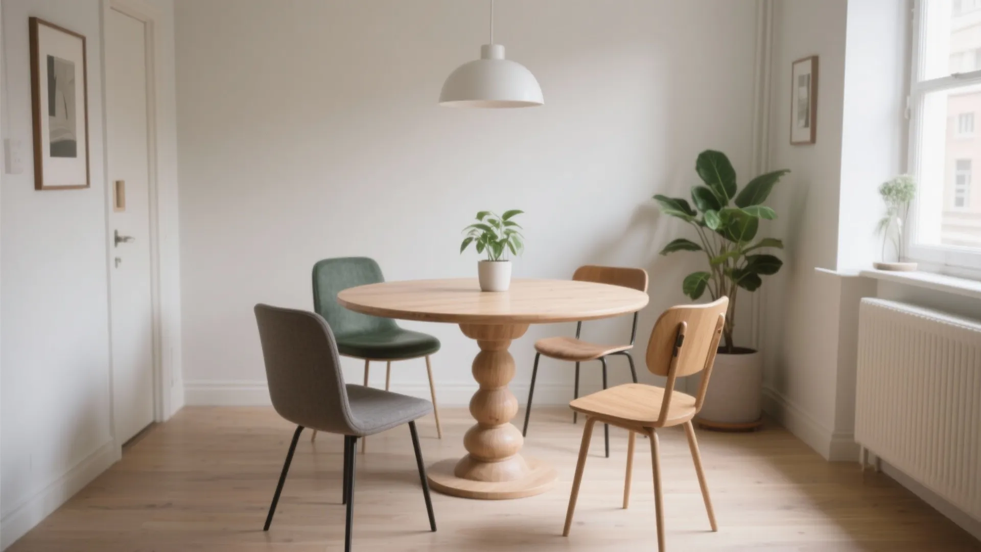 2. Round pedestal tables to save circulation space