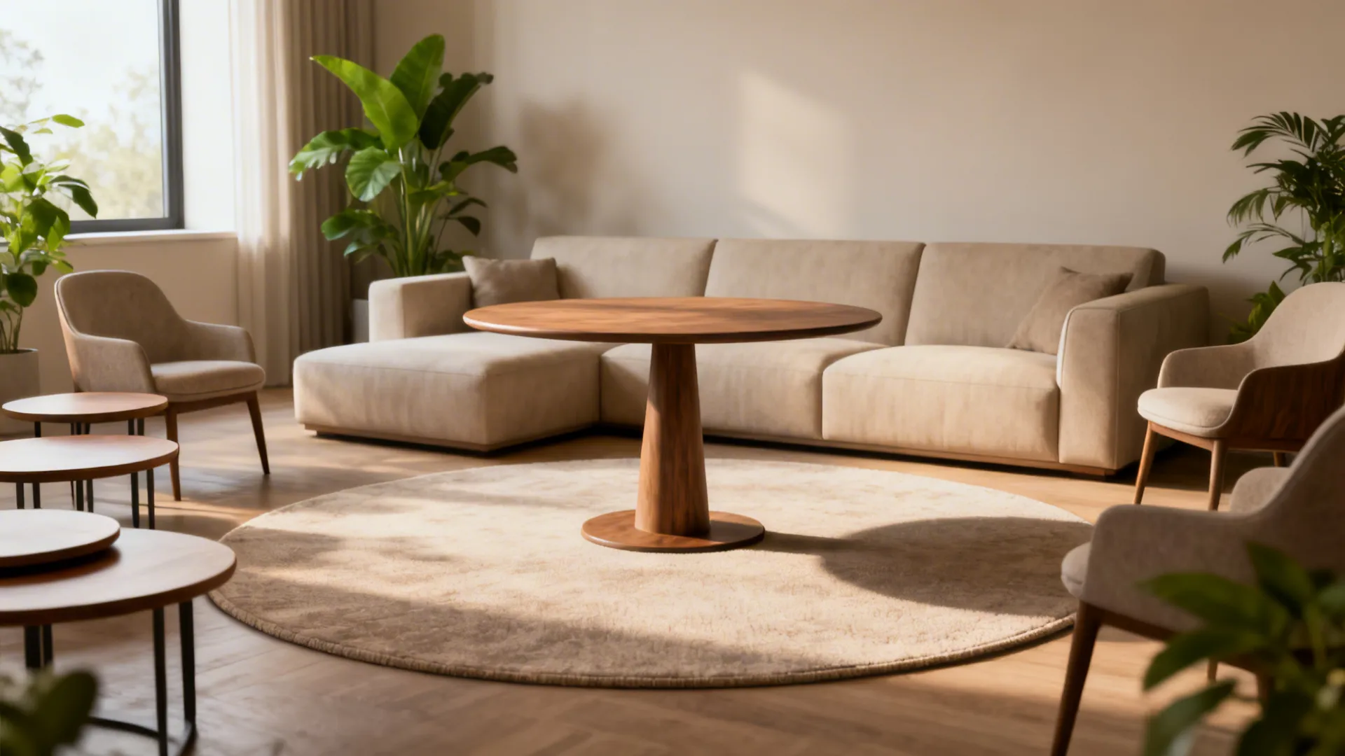 3. Round pedestal table for flexible seating