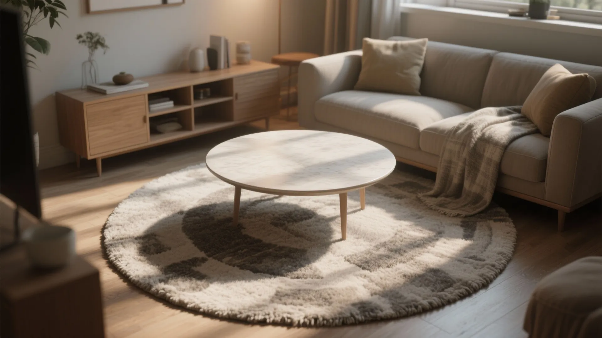 4. Round rugs to soften corners and create a focal point