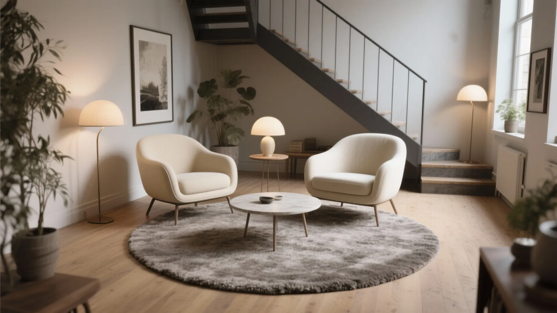 3) Round rugs to soften tight corners