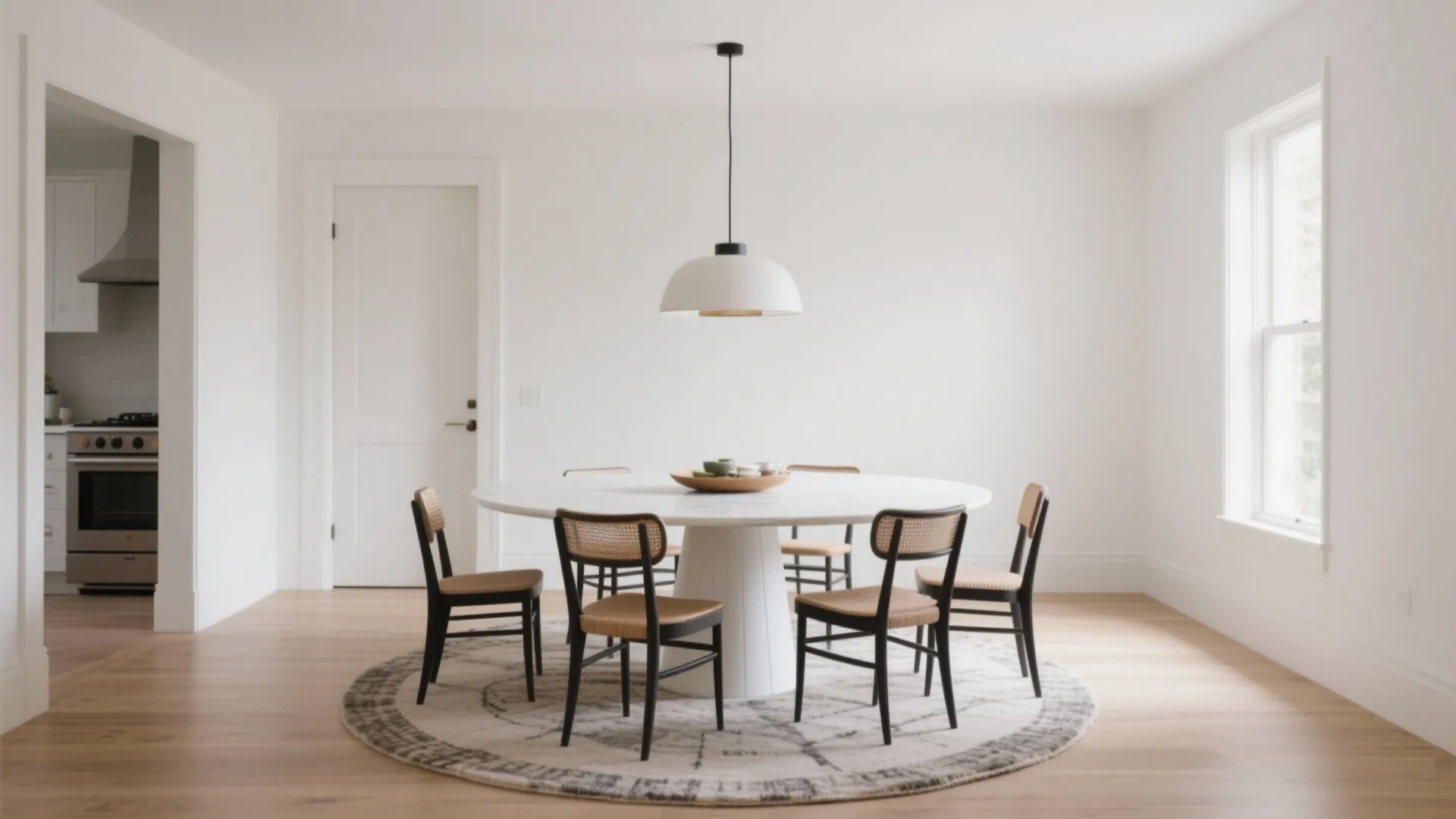 5) Shape and flow: round tables, rugs, and sightlines