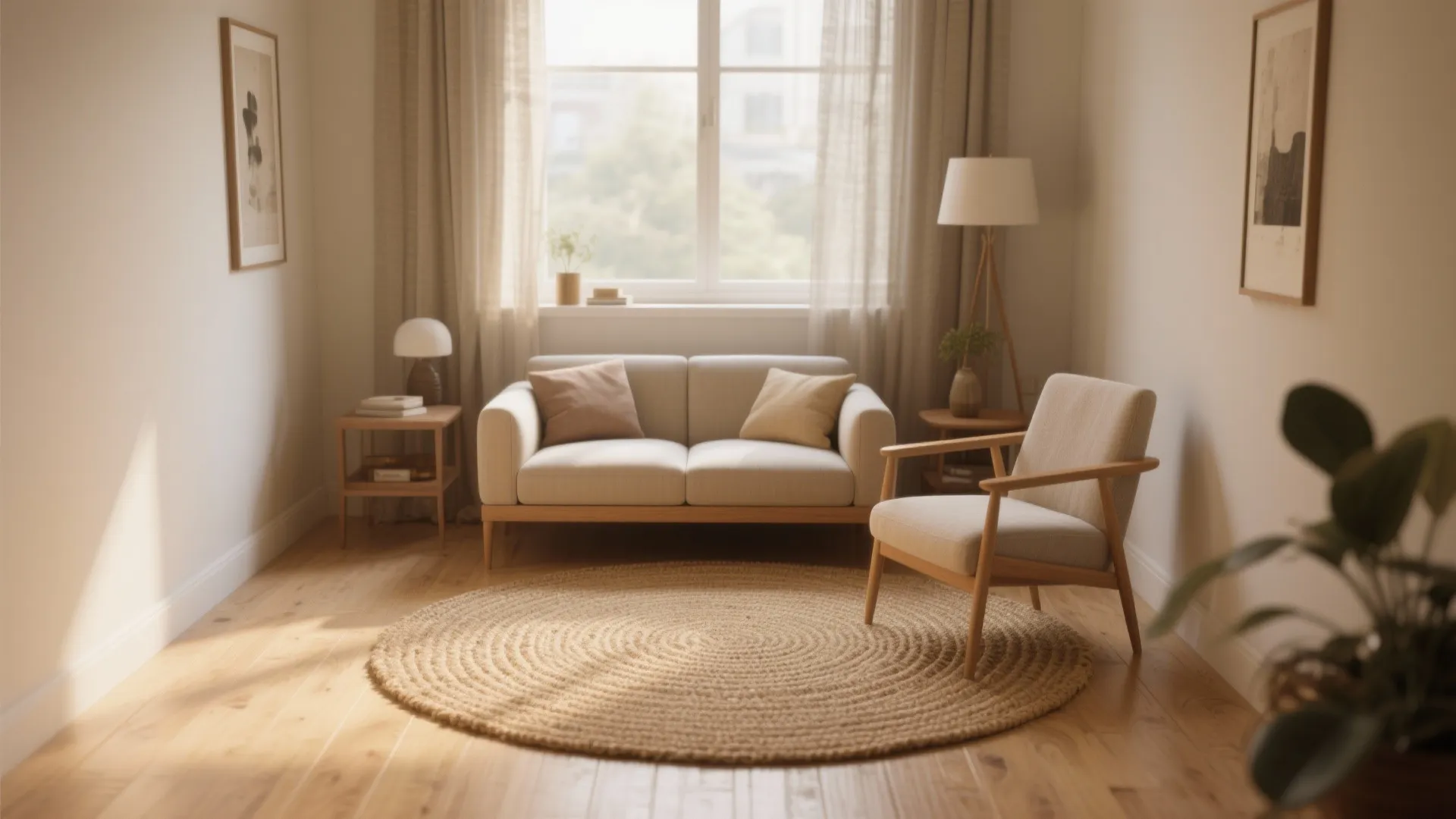 Round Rug to Soften Corners and Float a Conversation Nook