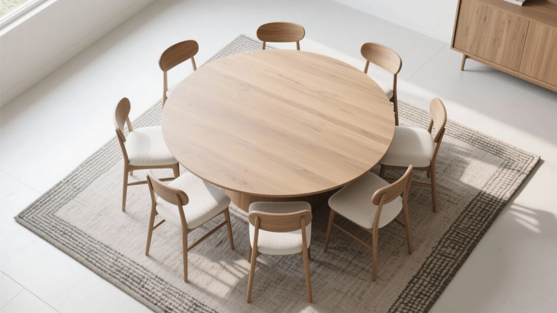 5) Shape and flow: round tables, rugs, and sightlines