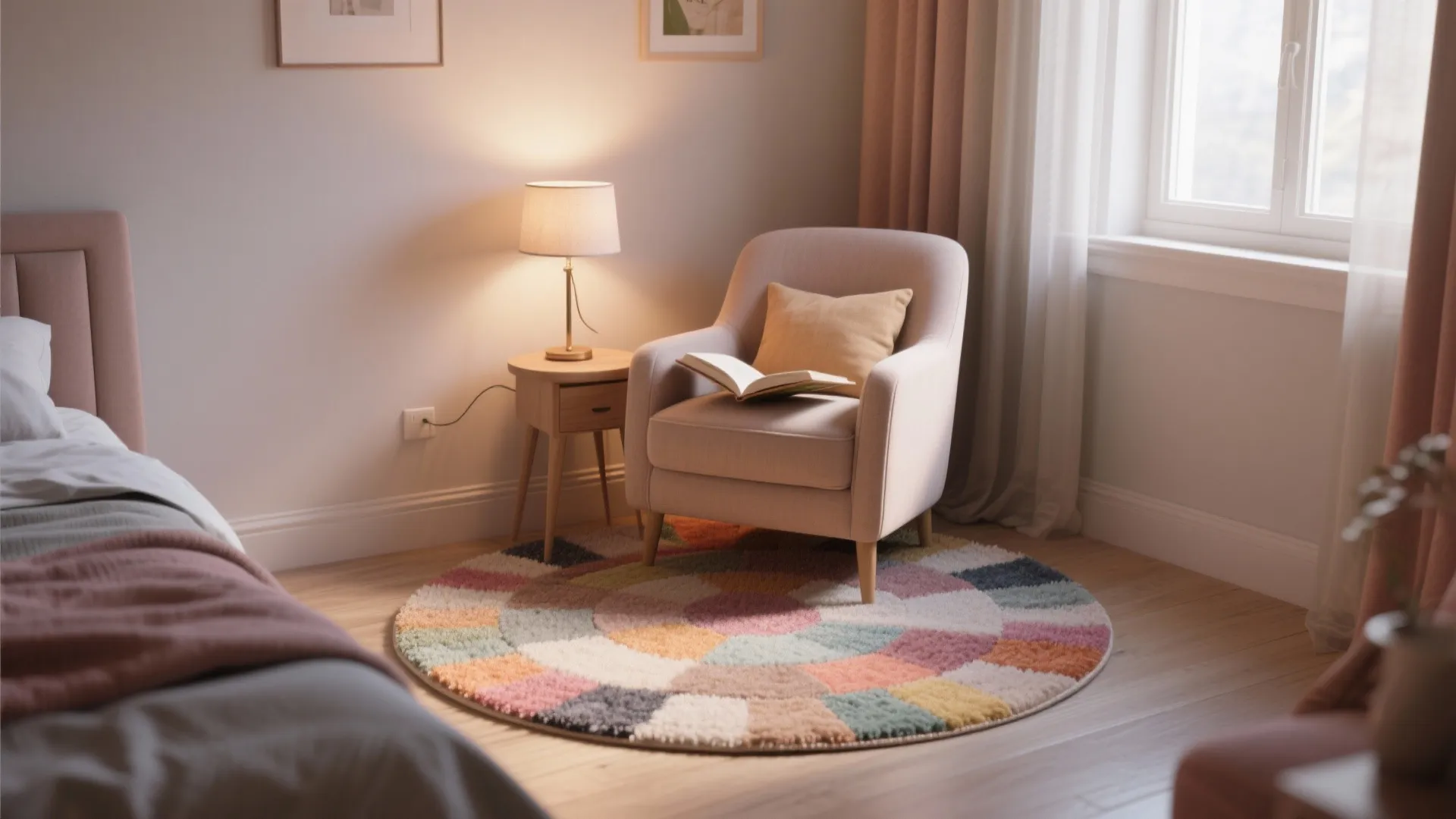 3. Use a round rug to create a cozy reading nook