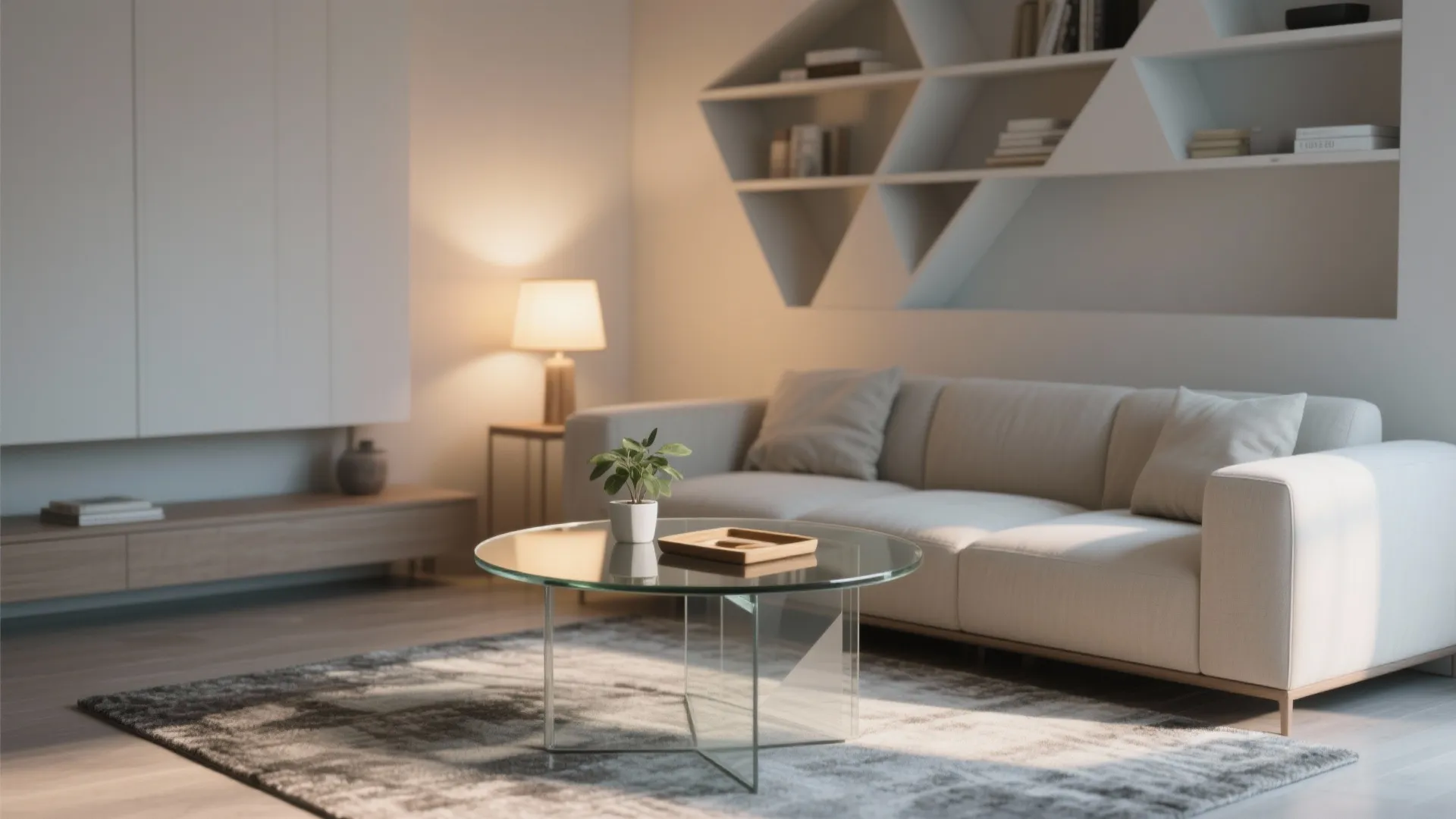 5. Round glass side table to soften lines