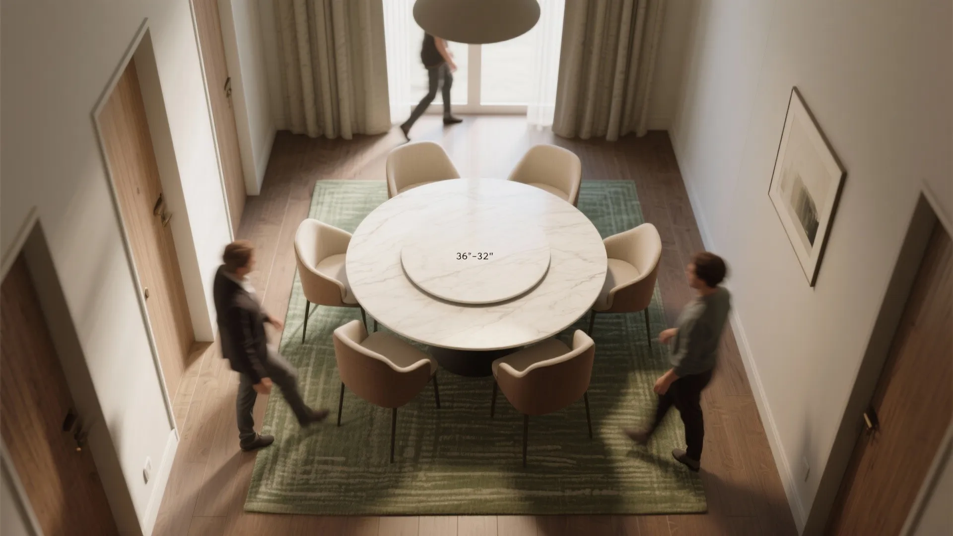 3. Round or oval: 36"–42" diameter (great for flow)