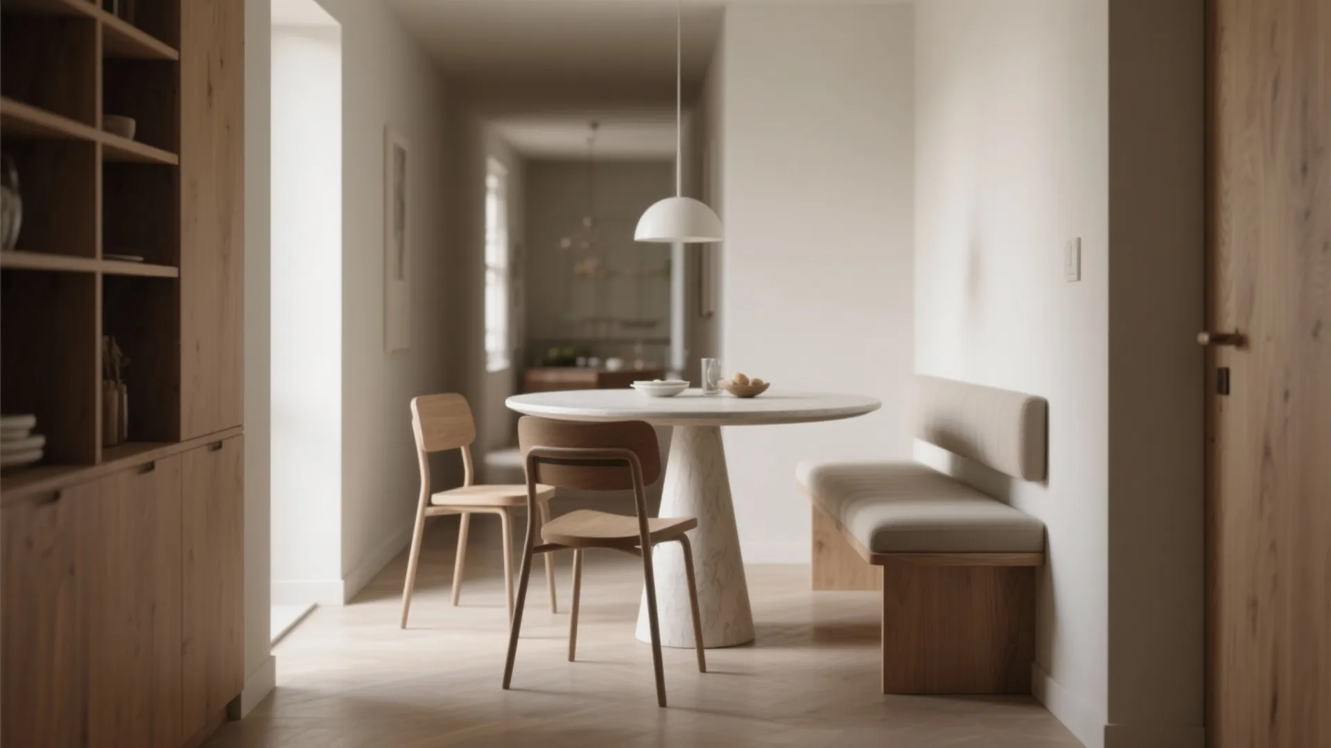 5) Compact Round Table and Flexible Seating