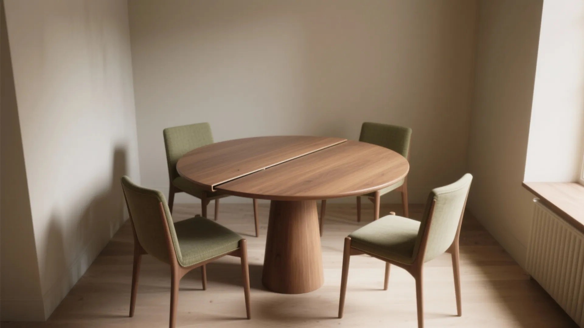 Round, Extendable Table + Slim Chairs