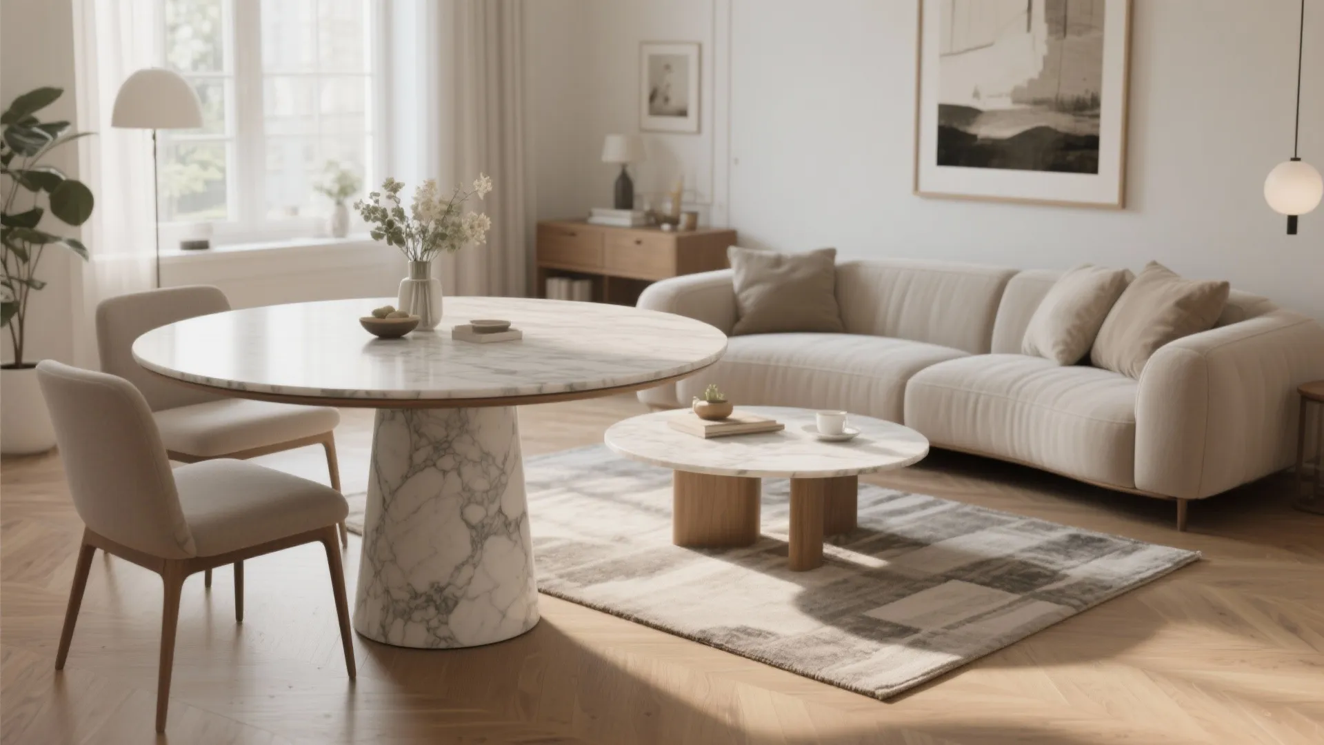 Round table as the room’s “anchor”